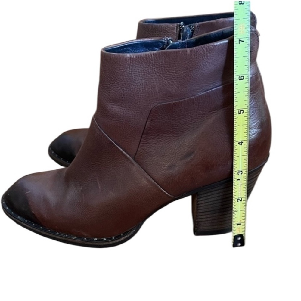 Paul Green 7 Brown Oiled Leather Ankle Boots Booties Stacked Heel Luxury Chic - Picture 10 of 12
